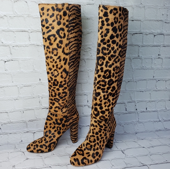 NWOB Antonio Melani Leather Animal Print Fur boots - Picture 3 of 12